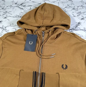 FRED PERRY Mens Dark Caramel Full Zip Hoodie SIZE XL BNWT Authentic J7536 S81 - Picture 1 of 9