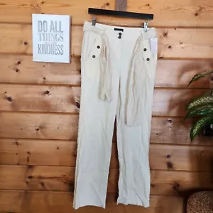 Venus NWT Beige Belted Linen Blend Pants Wide Leg Trousers High Waist Sz 4 X 32" - Picture 1 of 10