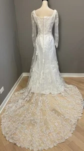 Christina Wu White Embroidered Beaded Lace Overlay Wedding Gown Size 10 $1749 - Picture 1 of 4