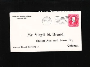 PrePrint Virgil Brand Brewing Chicago 1907 Recuts ? 2c Washington PSE Cover ½ - Picture 1 of 3