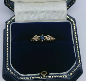 Vintage 9ct Gold Sapphire & Diamond Trilogy Ring - Size L /2 - Picture 1 of 12