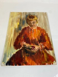 Woman in Red with Apples Oil Canvas Painting By Mary Helen Wallace Cincinnati - Picture 1 of 13