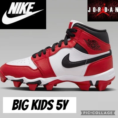 Chuteiras Nike Jordan Youth 1Mid beisebol vermelho preto Chicago tamanho alto crianças grandes 5Y - Imagem 1 de 4