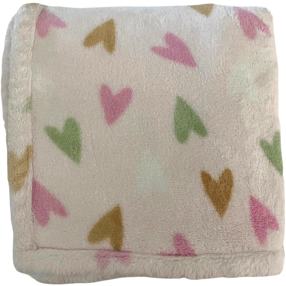 Messages From The Heart Light Pink Baby Blanket Soft Fleece Green Brown White - Image 1 of 4