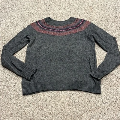 Tommy Hilfiger Fair Isle Sweater Gray Wool Cashmere Angora Blend Sz M Eyelet - Image 1 of 4