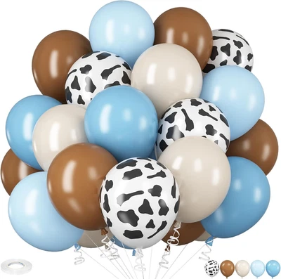 Globos con estampado de vaca, 12 pulgadas azul claro marrón arena blanco y globos de vaca para niños Foto 1 de 4