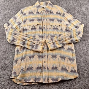 Ryan Michael Western Shirt Mens L Beige Aztec Long Sleeve Flannel Snap Pockets - Picture 1 of 5