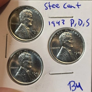 1943 P D S UNC Wheat Steel Lincoln Cent 3 Coin Mint Set - Picture 1 of 2