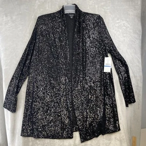 NEW Karen Kane Tailored in Teal Sequin Jacket Sz XL Black Open Front 3L49580 - Picture 1 of 10