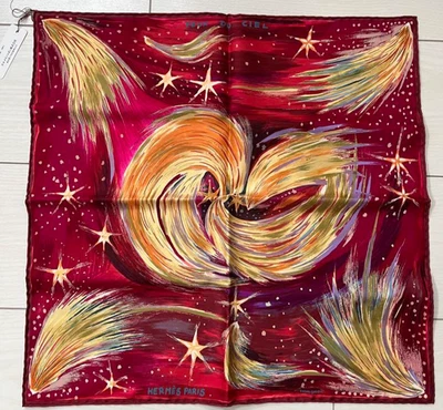 [Rank S] HERMES Carre 45 100% Silk Scarf "FEUX DU CIEL" Red x Multicolor Japan - Image 1 of 4