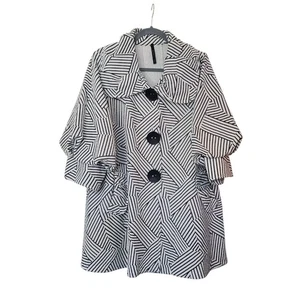 IC by Connie K Black White Abstract Striped Crinkle Lagenlook Jacket, Size XL - Picture 1 of 12