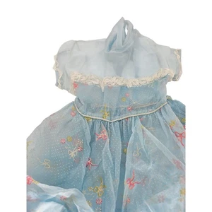 Vintage 1960’s Era Sheer Blue Organdy Baby Girl’s Dress Sz 6M Short Sleeve - Picture 1 of 5