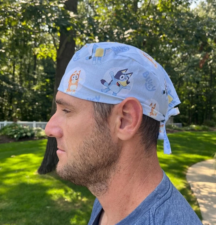 Bluey and Bingo blue cartoon skull scrub surgical OR hat surgery cap mens - Image 1 of 1