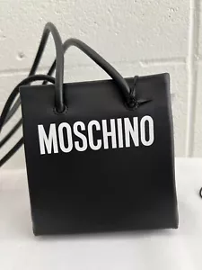 SS21 Moschino Couture Jeremy Scott Black Leather Mini Shopper Shoulder Bag Logo - Picture 1 of 9