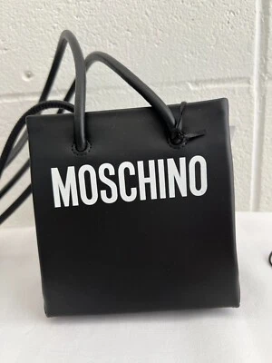 SS21 Moschino Couture Jeremy Scott Black Leather Mini Shopper Shoulder Bag Logo - Image 1 of 4
