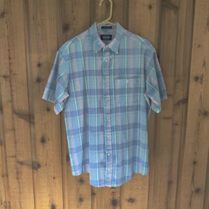 Camisa TownCraft Para Hombre Manga Corta Con Botones Azul Rosa A Cuadros Talla Grande Alta - Imagen 1 de 6