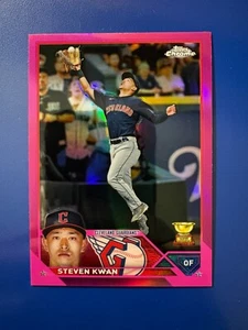 2023 Topps Chrome Pink Refractor Steven Kwan RC Cup #107 Guardians - Picture 1 of 2