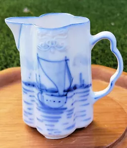 Vintage Germany Porcelain Blue White Sailboat Creamer Milk Pitcher #685 - Picture 1 of 5