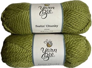 (2)Yarn Bee Feelin' Chunky Olive #06 Green 3.5 oz. 100% Cotton - Picture 1 of 6