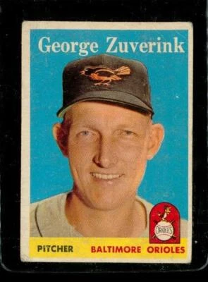 Vintage BASEBALL Card TOPPS 1958 #6 GEORGE ZUVERINK Baltimore Orioles Pitcher - Image 1 of 2