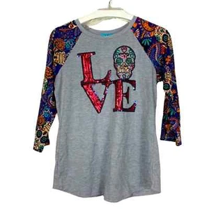 South Main Sugar Skull ‘Love’ Baseball tee - Small - Picture 1 of 9