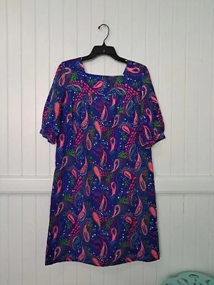 Vestido Aloha Hawaiano Vintage Años 60 MCM Muumuu Neón Psicodélico Cachemira Talla S Algodón Foto 1 de 4