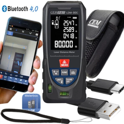 Laser Distance Meter Bluetooth App Rangefinder area volume pythagoras +LEVEL 80m - Image 1 of 4
