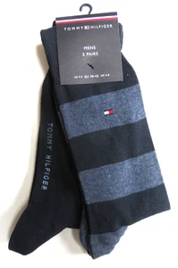 Tommy Hilfiger 2 pairs mens socks UK size 6-8 navy blue & striped NEW flag logo - Picture 1 of 6