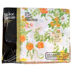 Vintage JC Penney Floral Twin Flat Sheet Yellow Orange Pink 66 x 96 No Iron - Picture 1 of 7