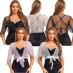Cárdigan floral de malla frontal abierto chales manga mosca ropa de calle boda top para mujer - Imagen 1 de 21