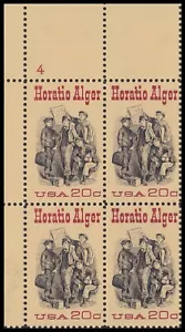 US 2010 Horatio Alger 20c plate block 4 UL #4 MNH 1982 - Picture 1 of 1