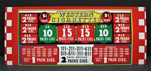 Vintage 5ct Western Cigarettes Punch Board Win Payout Disp Top Prize Sign Card - Imagen 1 de 1