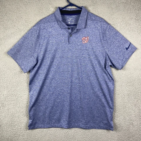 Washington Nationals Polo Shirt Mens XL Blue Nike Dri Fit Performance Breathable Cover