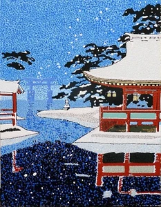 Japanischer Wintertempel 16 x 20 Acryl auf Holz von Michael Byro - Bild 1 von 1
