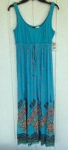 NWT BILA Medium Turquoise Floral Geometric Gauze Skirt Sleeveless Maxi Dress - Picture 1 of 9
