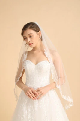 HBH Brautmoden 1-Schicht Brautschleier,Softtüll,mit Spitze bestickt,Kamm, Ivory - Bild 1 von 4