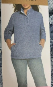NWT~EDDIE BAUER Women's 1/4 Button Fleece Pullover Sweater Size SMALL Blue-Gray - Picture 1 of 10