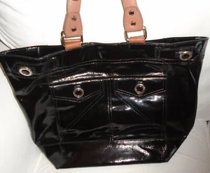 Jaeger Large Brook Tote Bag black leather patent double strap shoulder bag vgc - Picture 1 of 7