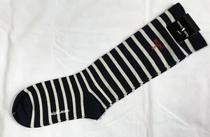 New Ralph Lauren Polo Club Blue Striped Dress Socks Fits 9-11 Cotton Nylon - Picture 1 of 5