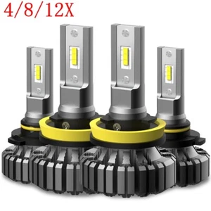 4/8/12X FANLESS LED Headlight Bulbs Conversion Kit 9005 H11 High Low Beam Super - Picture 1 of 26