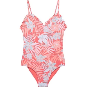 Roxy Big Girls 7  Seasons Change 1 Pc Swimsuit Strawberry Pink Tropical Floral - Picture 1 of 2