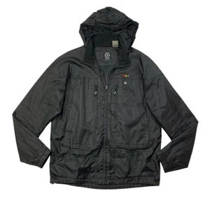 LRG Jacket Mens L Black Mesh Lined Full Zip Hidden Hoodie Lightweight Utility - Picture 1 of 10