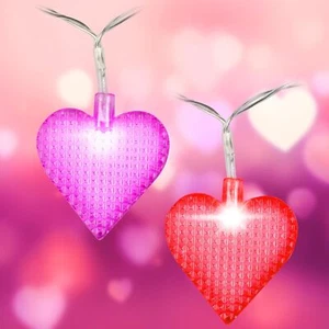 Valentine's Day Red & Pink Heart 10 ft String Lights-2 pk w 40 LED Fairy Lights - Picture 1 of 4