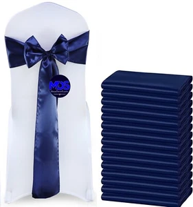 100 marcos de silla de satén azul marino silla de satén sedoso arcos decoración de fiesta de boda - Imagen 1 de 7