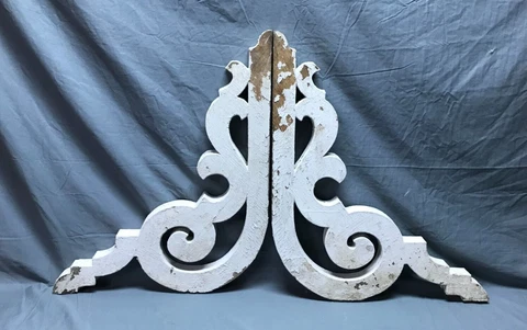 Antique Pair  Wood Porch Brackets 20x24 Shabby White VTG Chic Corbel 1124-23B Cover