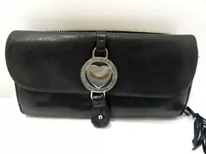 Vintage Juicy Couture Wallet Black Silver Billfold Zip Around Card Holder Tassel - Picture 1 of 8