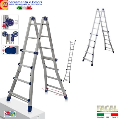 Scala Telescopica Multiuso FACAL ITALIA in Alluminio 4+4 5+5 6+6 Gradini 150 Kg - Immagine 1 di 3