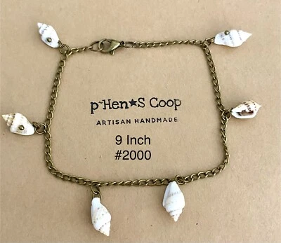 Anklet w Natural Seashells 9 Inch Artisan Handmade USA 2000 - Image 1 of 2