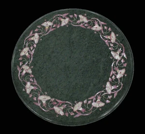 12" green marble inlaid stones work table top marquetry art handmade work - Picture 1 of 2