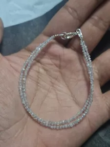 Gray Labradorite Gemstone 2/3 mm Beads 925 Silver 6" 2 Layer String Bracelets - Picture 1 of 8